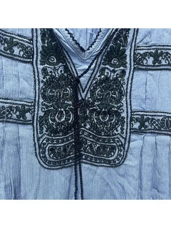 Free People Wind Willow Boho Embroidered Tie Neck Tunic Dress - Picture 3 of 6